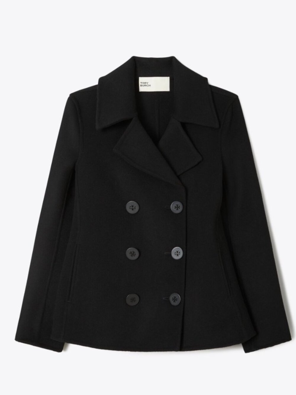 Tory Burch 100% Wool Double Breasted Peacoat Size 6 Black